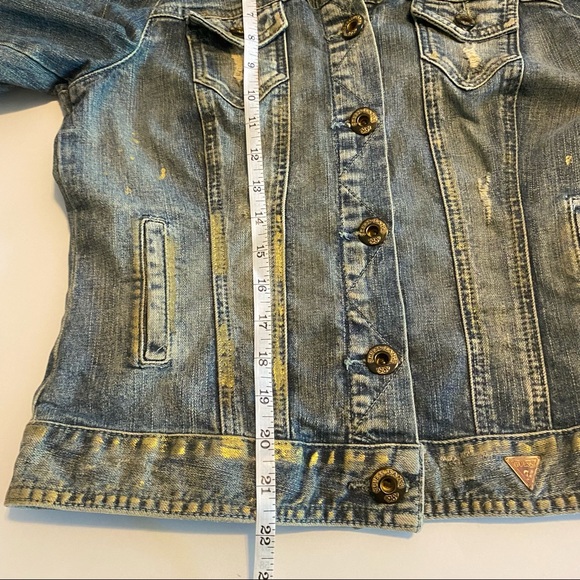 Guess jeans women gold splattered jean jacket. Size Large - Picture 14 of 15